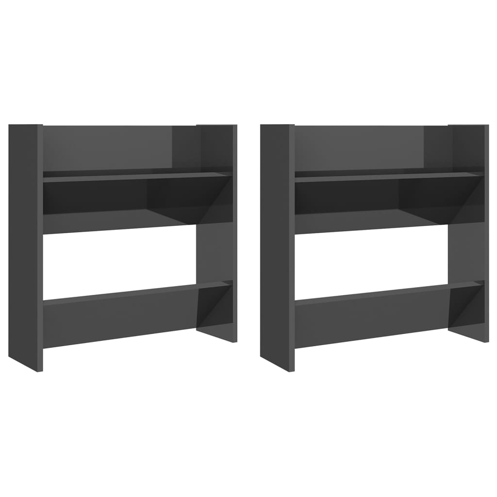 Wandschoenenkasten 2 St 60X18X60 Cm Spaanplaat Hoogglans Grijs