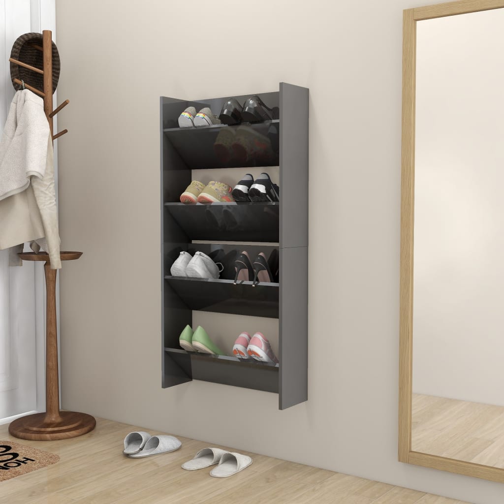 Wandschoenenkasten 2 St 60X18X60 Cm Spaanplaat Hoogglans Grijs