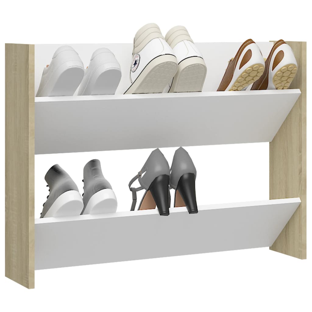 Wandschoenenkast 80X18X60 Cm Spaanplaat Wit En Sonoma Eiken