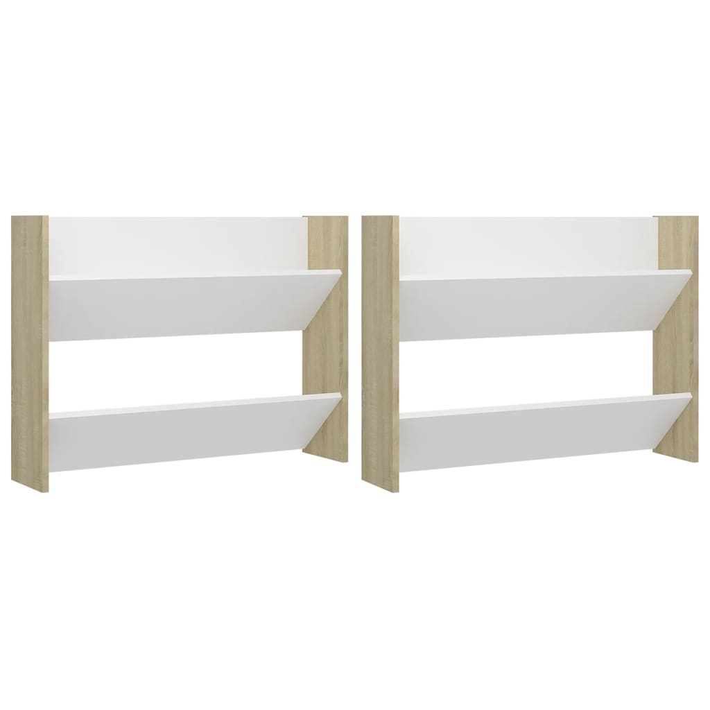 Wandschoenenkasten 2 St 80X18X60 Cm Spaanplaat Wit Sonoma Eiken