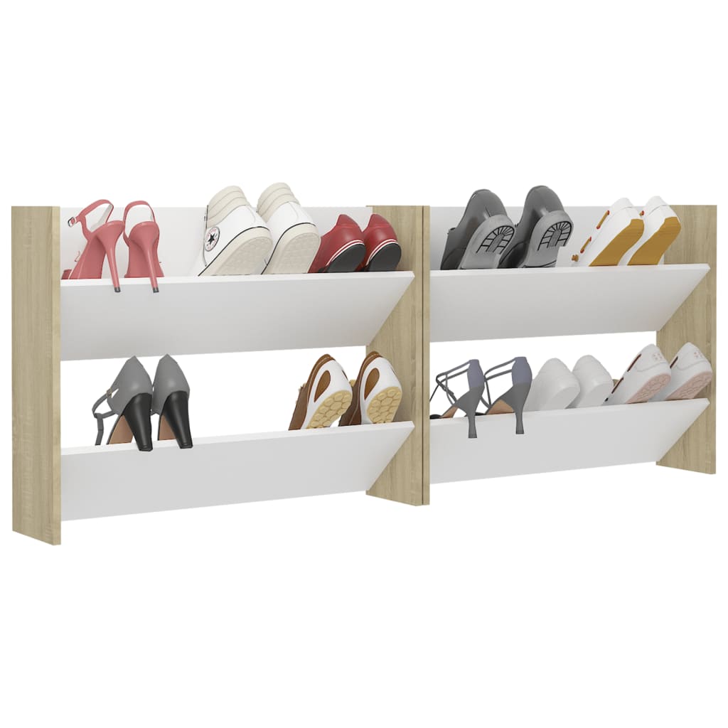 Wandschoenenkasten 2 St 80X18X60 Cm Spaanplaat Wit Sonoma Eiken