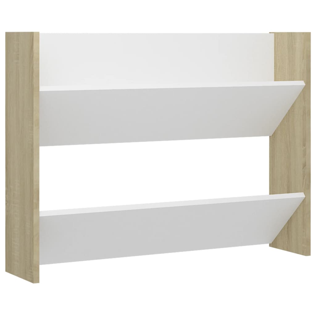 Wandschoenenkasten 2 St 80X18X60 Cm Spaanplaat Wit Sonoma Eiken