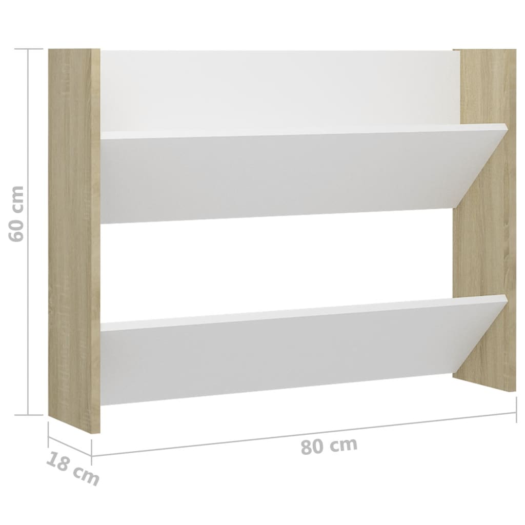 Wandschoenenkasten 2 St 80X18X60 Cm Spaanplaat Wit Sonoma Eiken