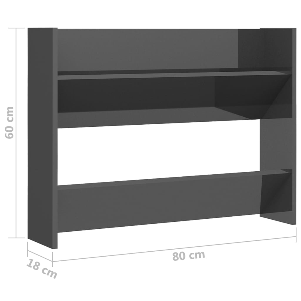 Wandschoenenkast 80X18X60 Cm Spaanplaat Hoogglans Grijs