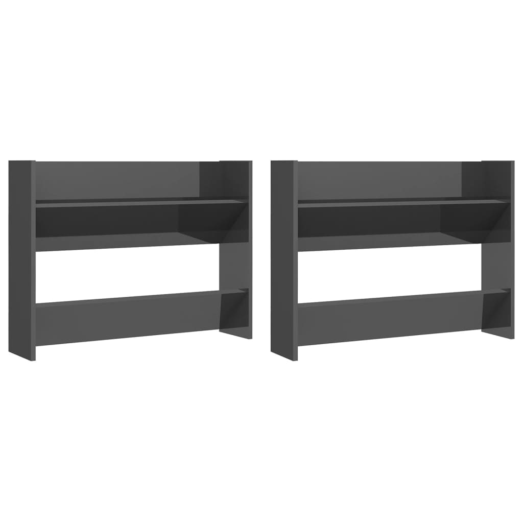 Wandschoenenkasten 2 St 80X18X60 Cm Spaanplaat Hoogglans Grijs