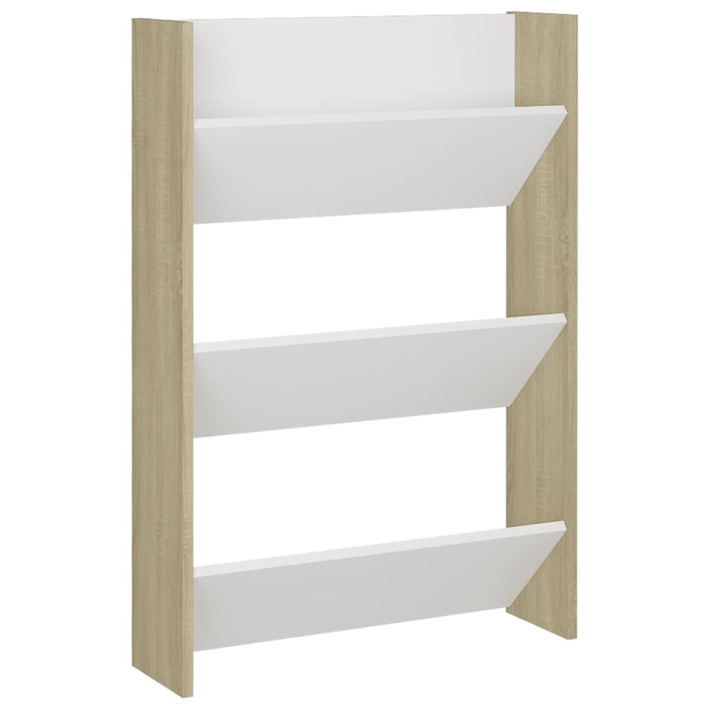 Wandschoenenkast 60X18X90 Cm Spaanplaat Wit Sonoma Eikenkleurig