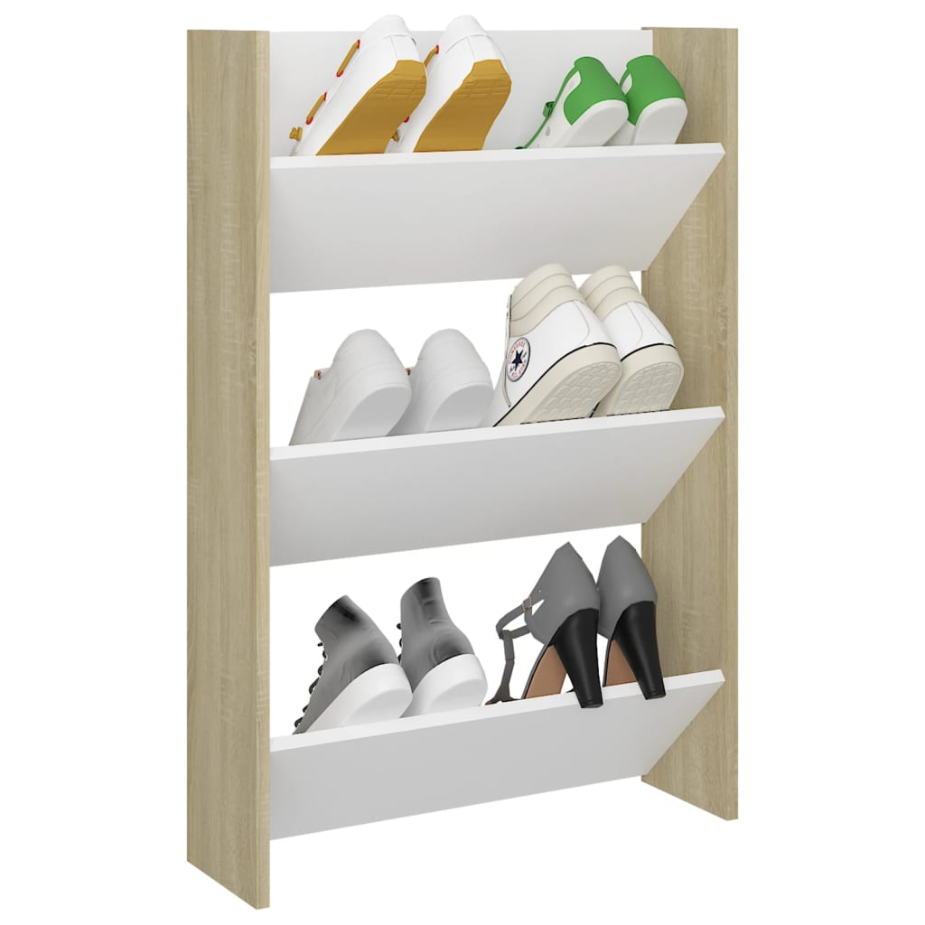 Wandschoenenkast 60X18X90 Cm Spaanplaat Wit Sonoma Eikenkleurig