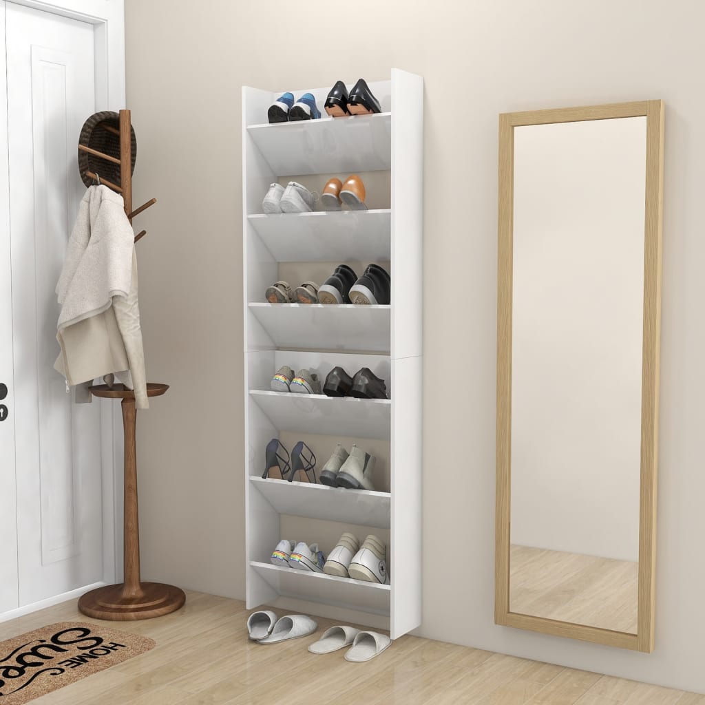 Wandschoenenkasten 2 St 60X18X90 Cm Spaanplaat Hoogglans Wit