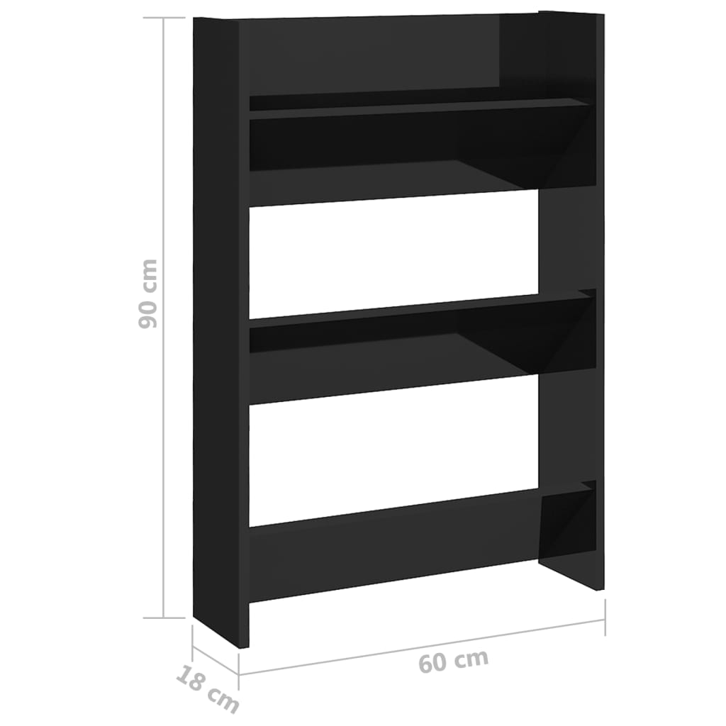 Wandschoenenkast 60X18X90 Cm Spaanplaat Hoogglans Zwart