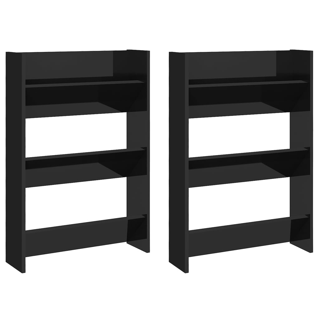 Wandschoenenkasten 2 St 60X18X90 Cm Spaanplaat Hoogglans Zwart