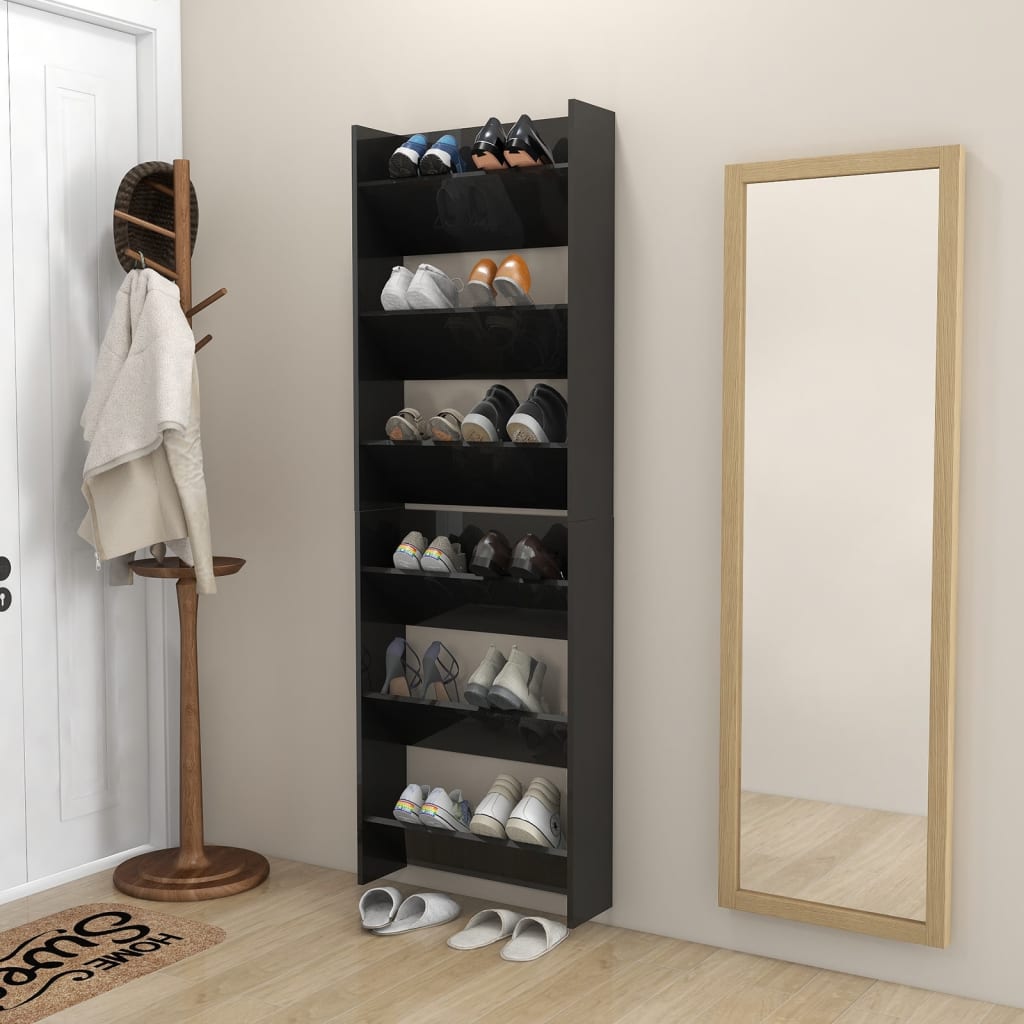 Wandschoenenkasten 2 St 60X18X90 Cm Spaanplaat Hoogglans Zwart