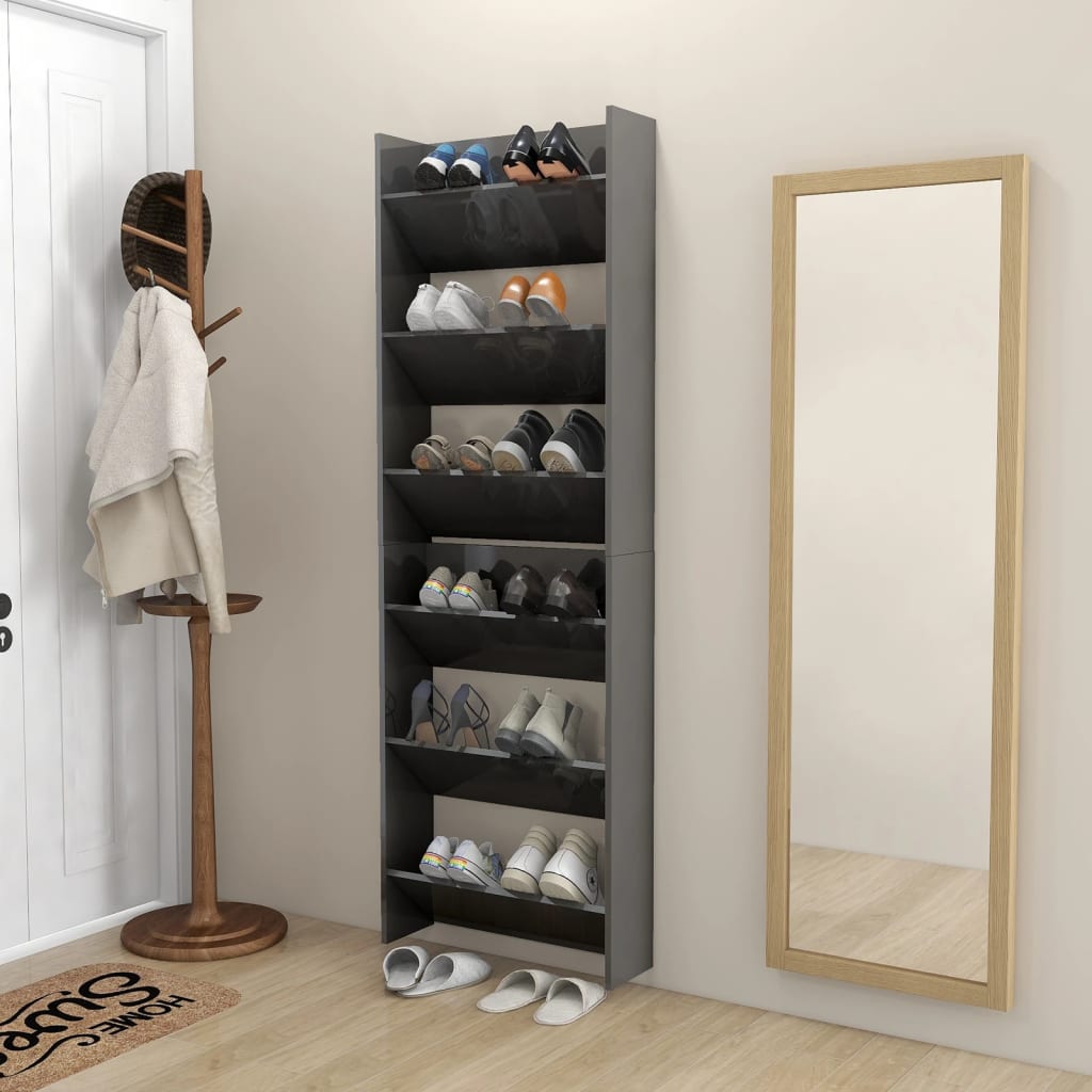 Wandschoenenkasten 2 St 60X18X90 Cm Spaanplaat Hoogglans Grijs