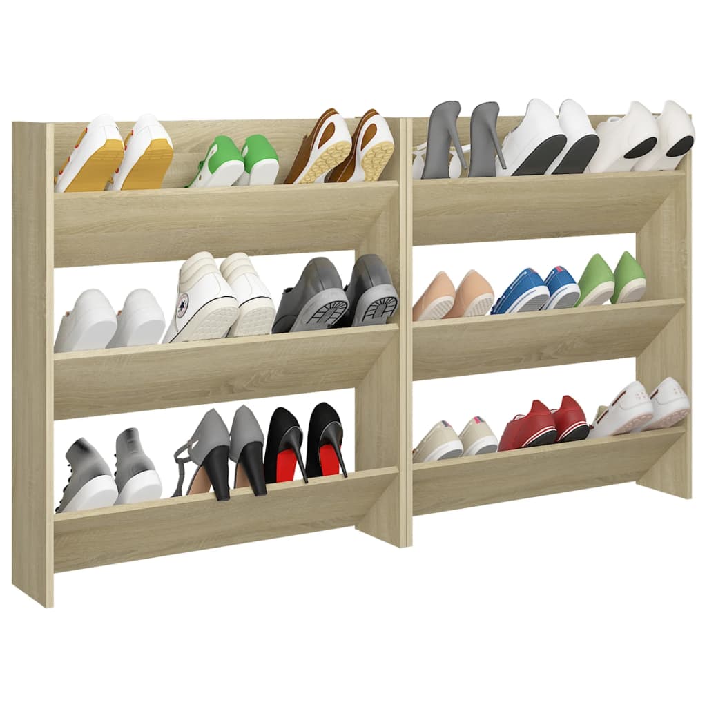 Wandschoenenkasten 2 St 80X18X90 Cm Spaanplaat Sonoma Eiken