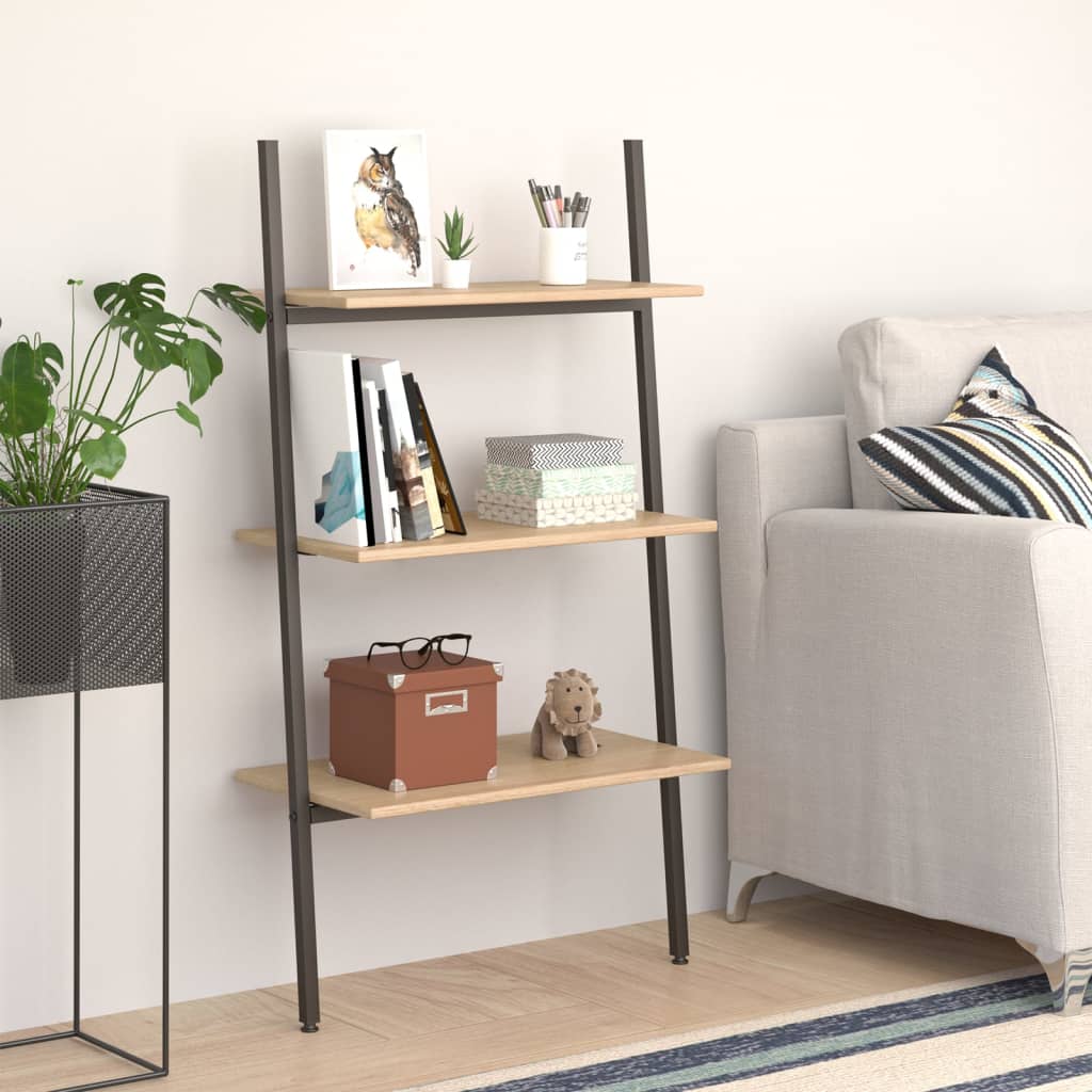 Ladderrek Met 3 Schappen 64X34X116 Cm Lichtbruin En Zwart