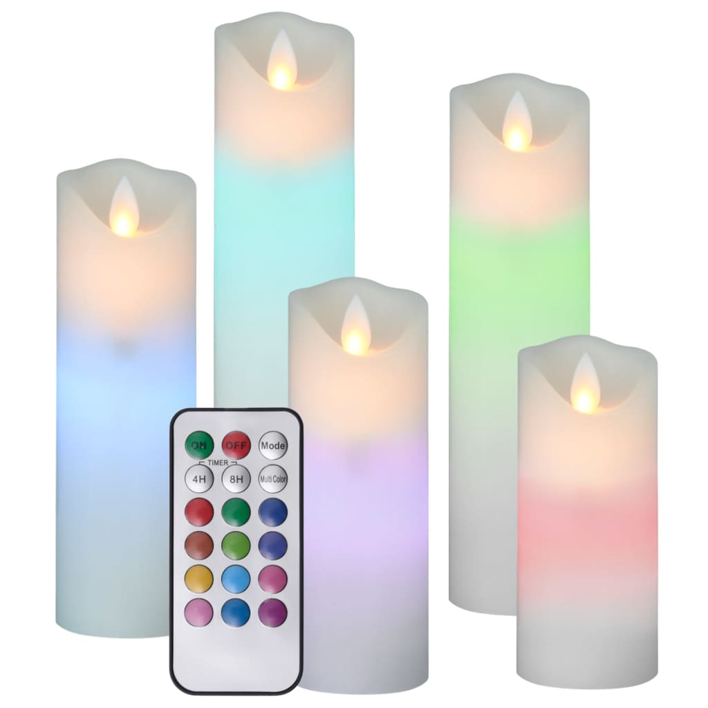 5-Delige Kaarsenset Met Afstandsbediening Led Meerkleurig