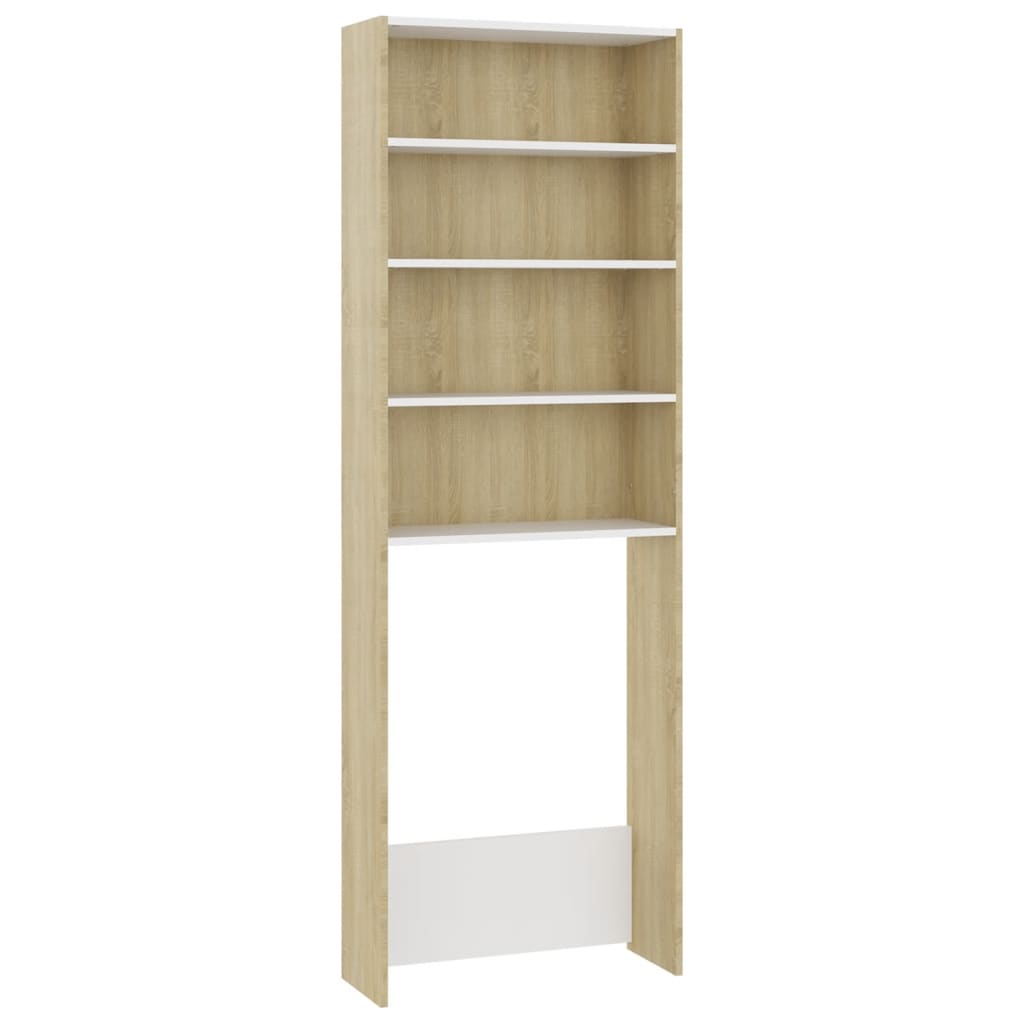 Wasmachinekast 64X24X190 Cm Wit En Sonoma Eikenkleurig