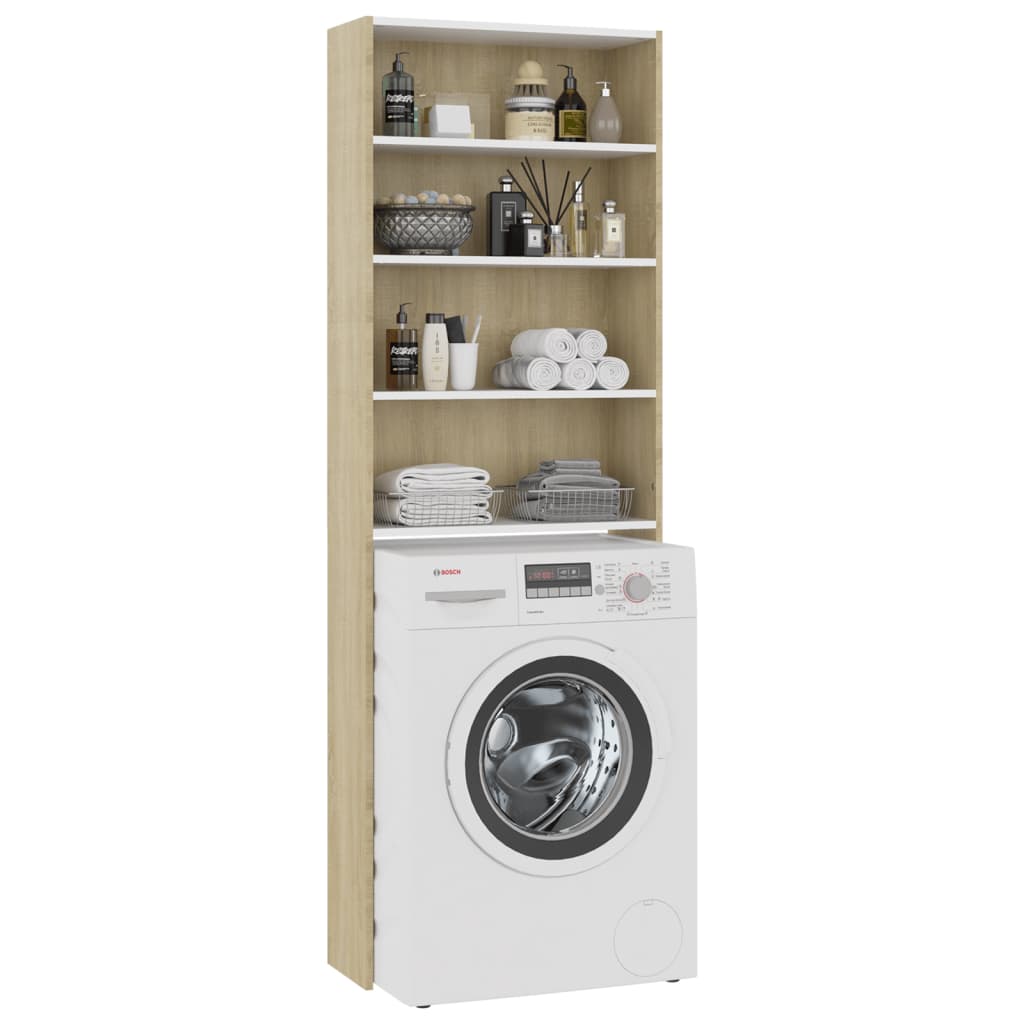Wasmachinekast 64X24X190 Cm Wit En Sonoma Eikenkleurig