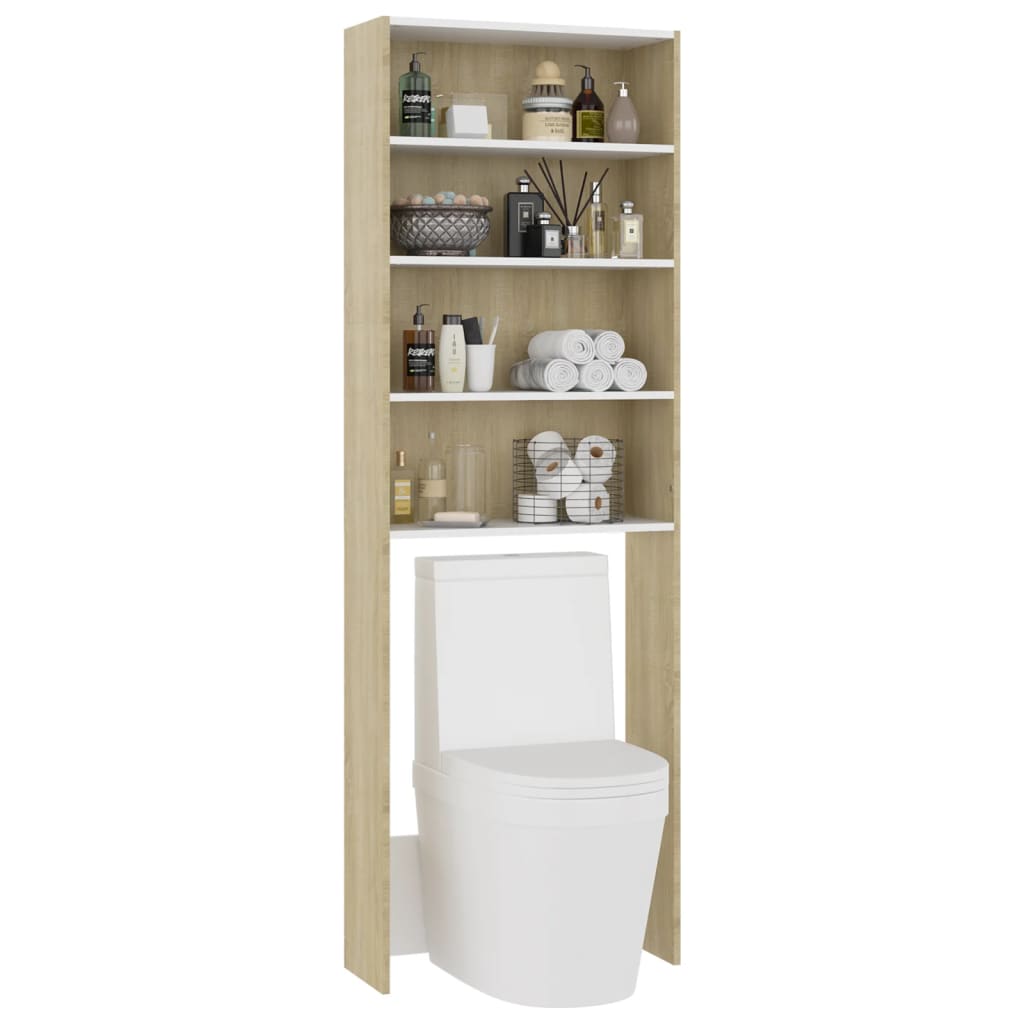Wasmachinekast 64X24X190 Cm Wit En Sonoma Eikenkleurig