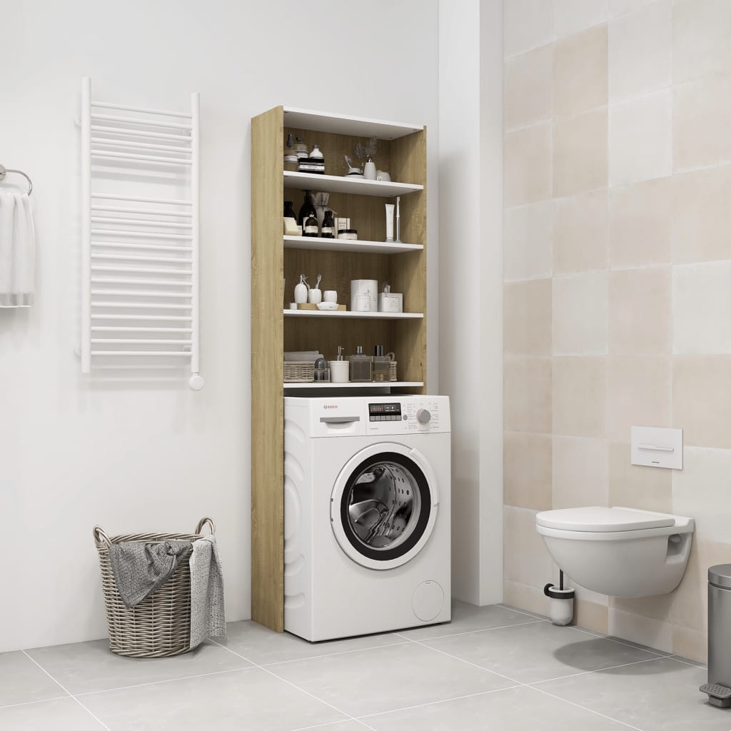 Wasmachinekast 64X24X190 Cm Wit En Sonoma Eikenkleurig