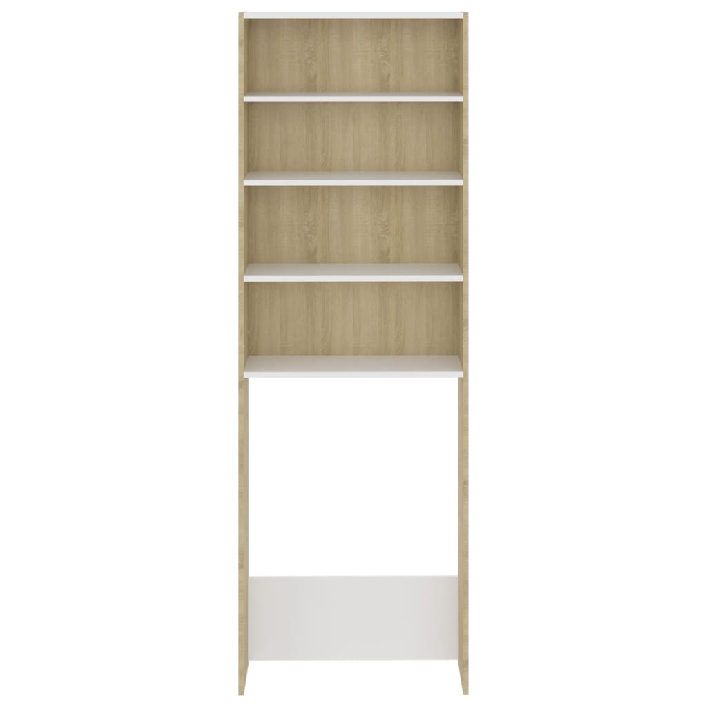 Wasmachinekast 64X24X190 Cm Wit En Sonoma Eikenkleurig