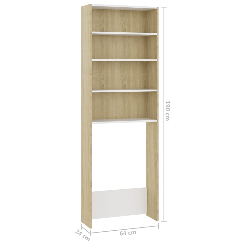 Wasmachinekast 64X24X190 Cm Wit En Sonoma Eikenkleurig