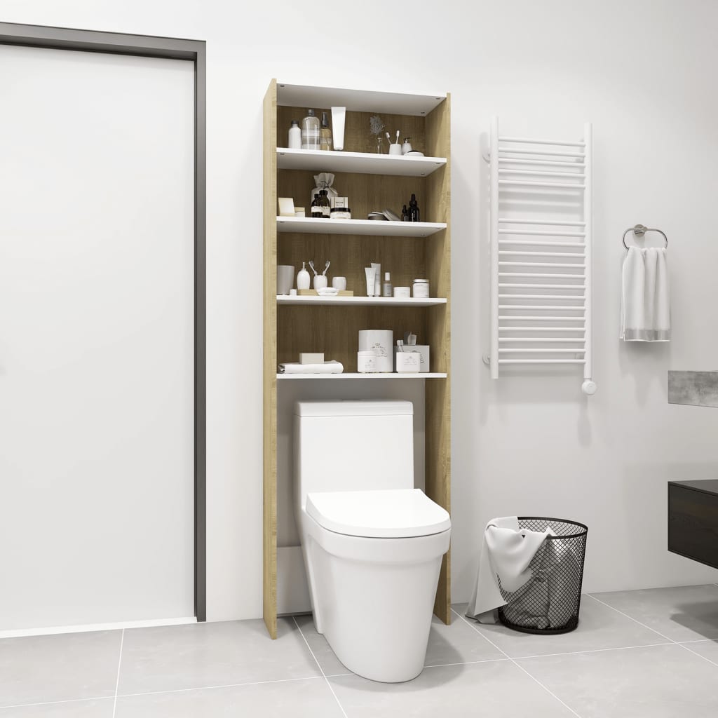 Wasmachinekast 64X24X190 Cm Wit En Sonoma Eikenkleurig