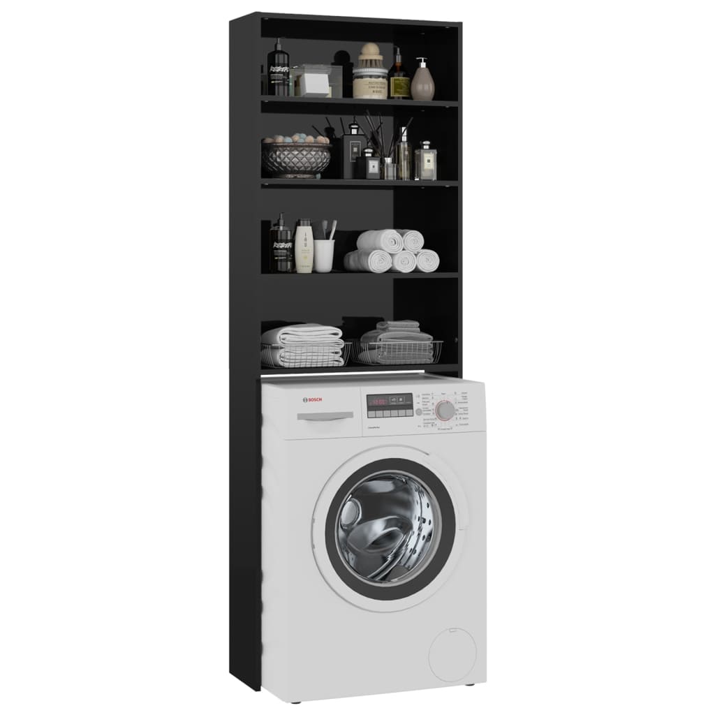 Wasmachinekast 64X24X190 Cm Hoogglans Zwart