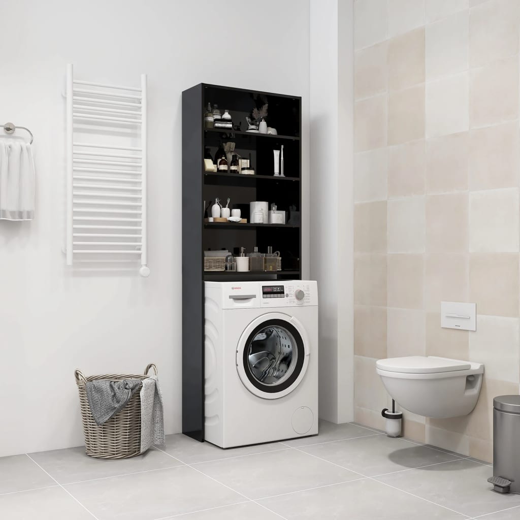 Wasmachinekast 64X24X190 Cm Hoogglans Zwart