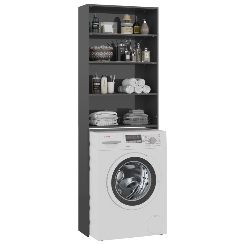 Wasmachinekast 64X24X190 Cm Hoogglans Grijs