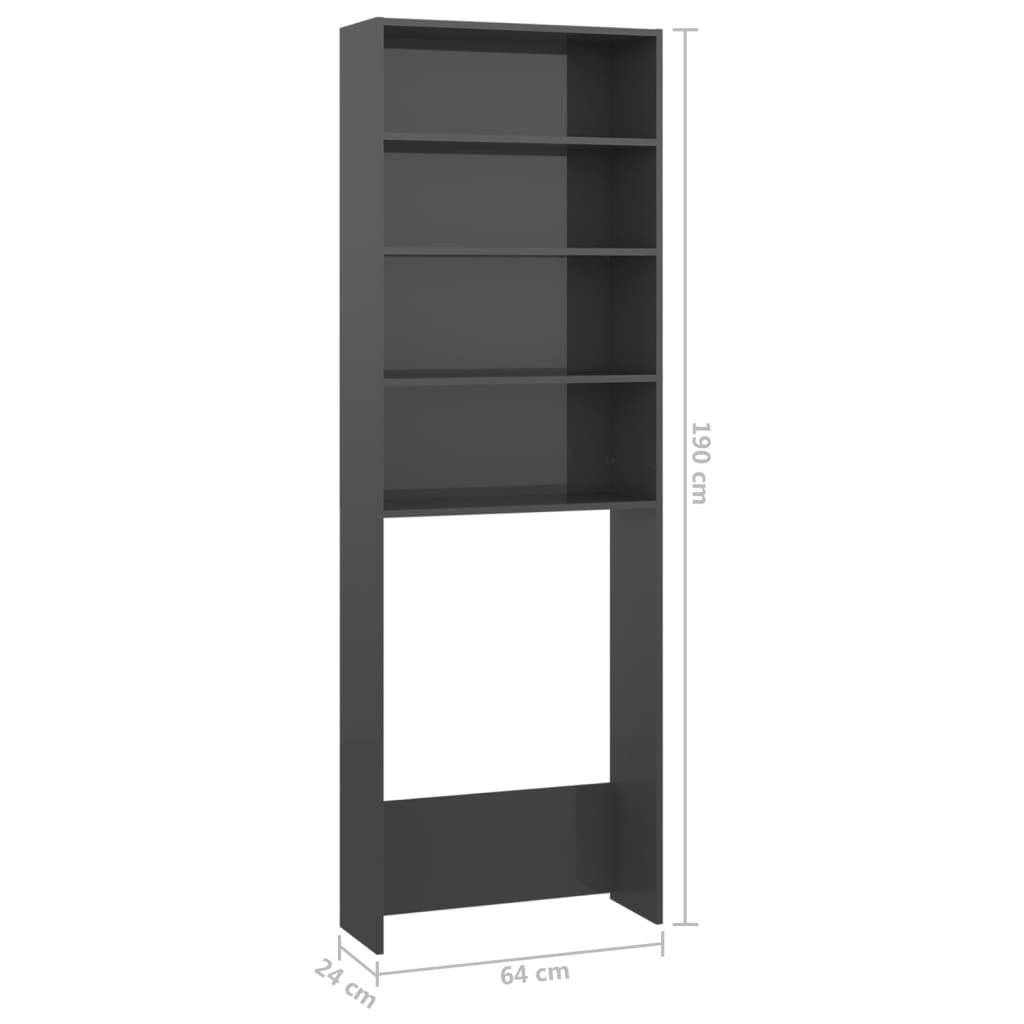 Wasmachinekast 64X24X190 Cm Hoogglans Grijs
