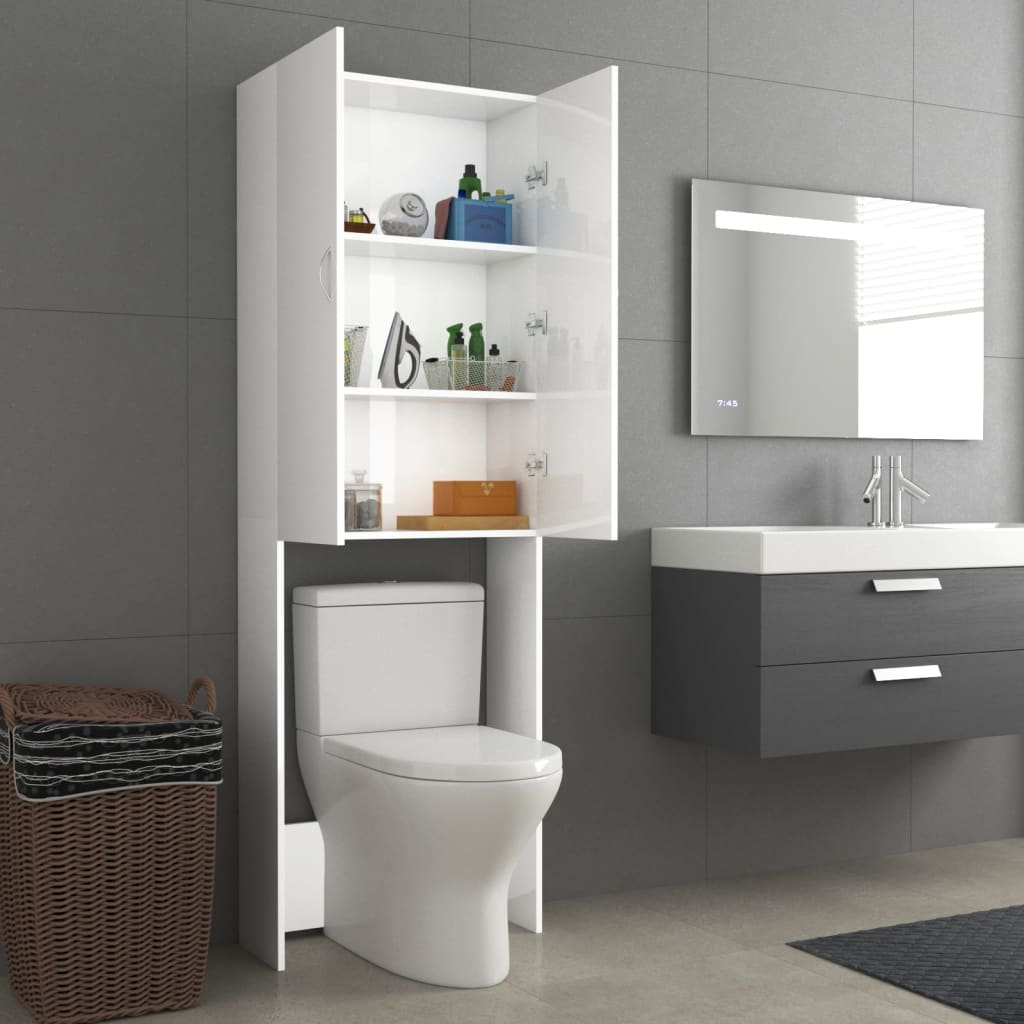 Wasmachinekast 64X25,5X190 Cm Hoogglans Wit
