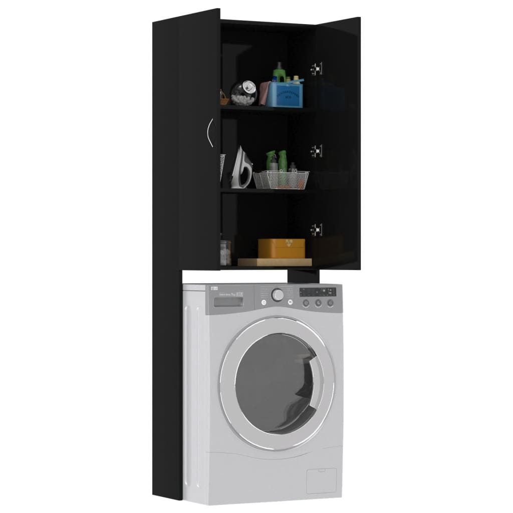Wasmachinekast 64X25,5X190 Cm Hoogglans Zwart