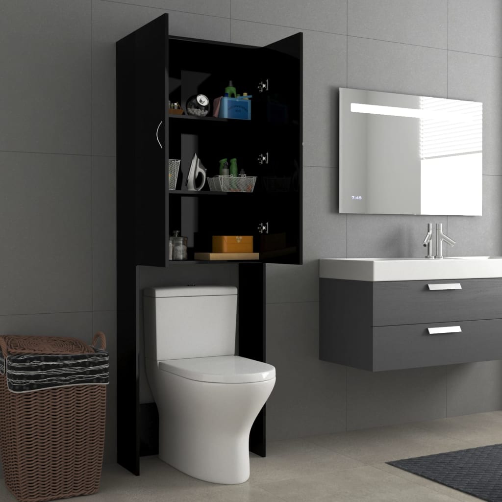 Wasmachinekast 64X25,5X190 Cm Hoogglans Zwart