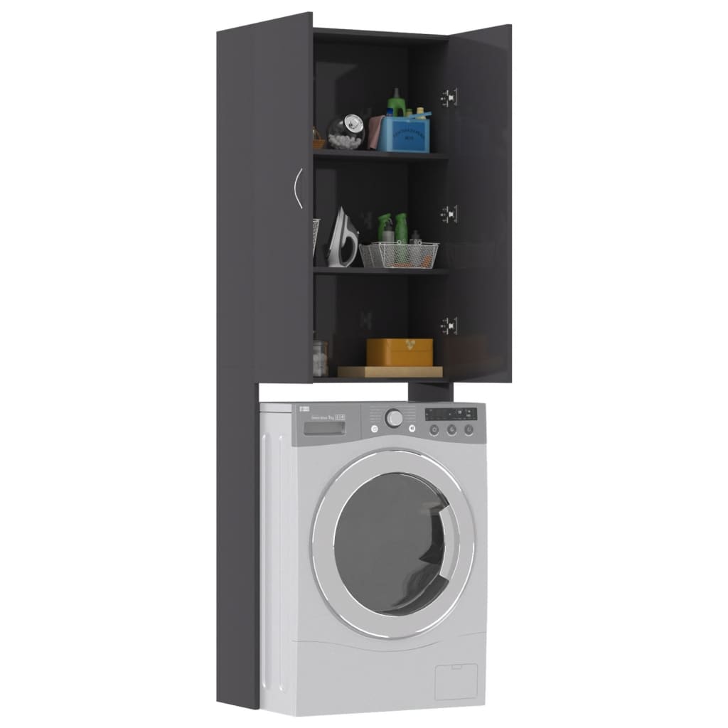 Wasmachinekast 64X25,5X190 Cm Hoogglans Grijs