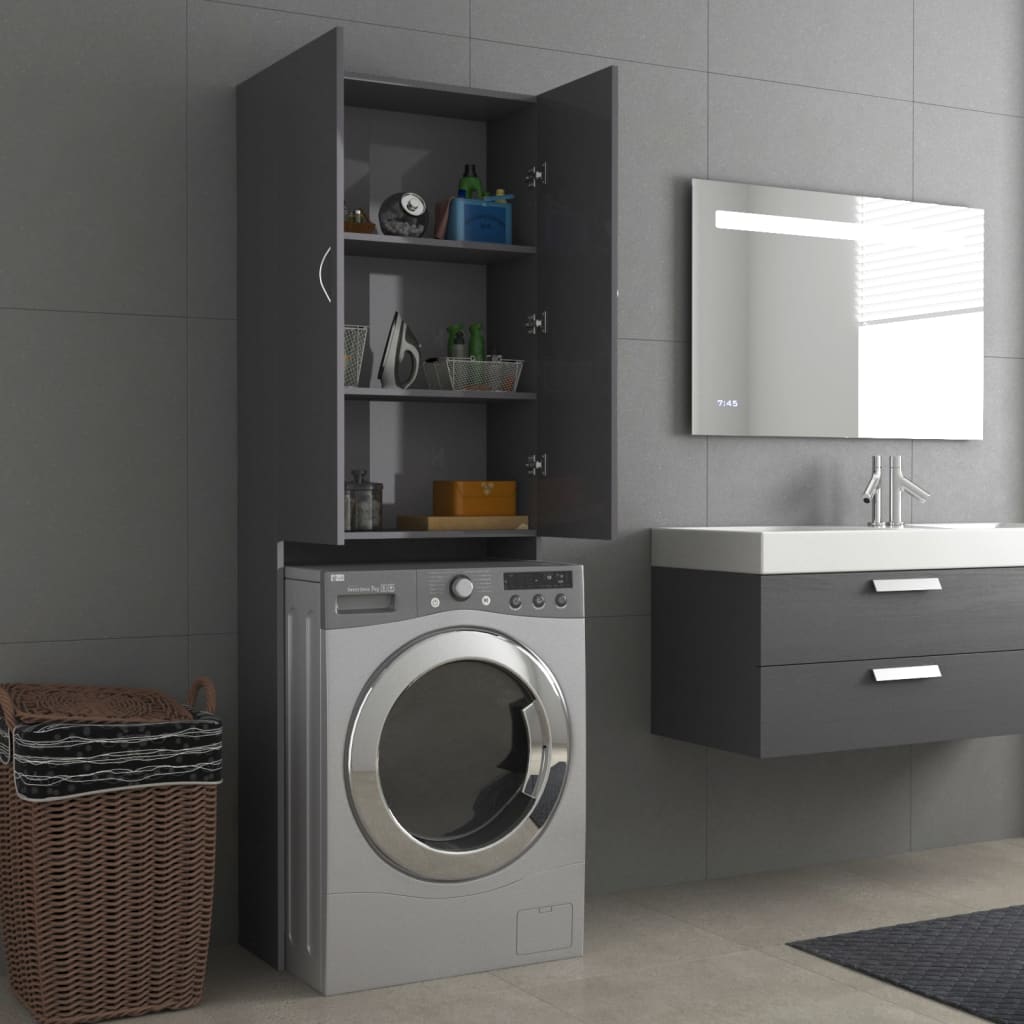 Wasmachinekast 64X25,5X190 Cm Hoogglans Grijs