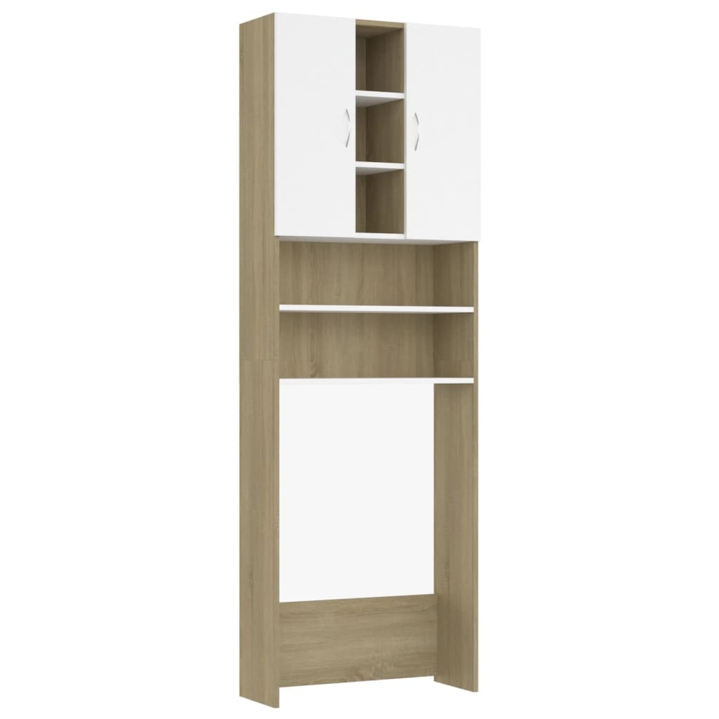 Wasmachinekast 64X25,5X190 Cm Wit En Sonoma Eikenkleurig
