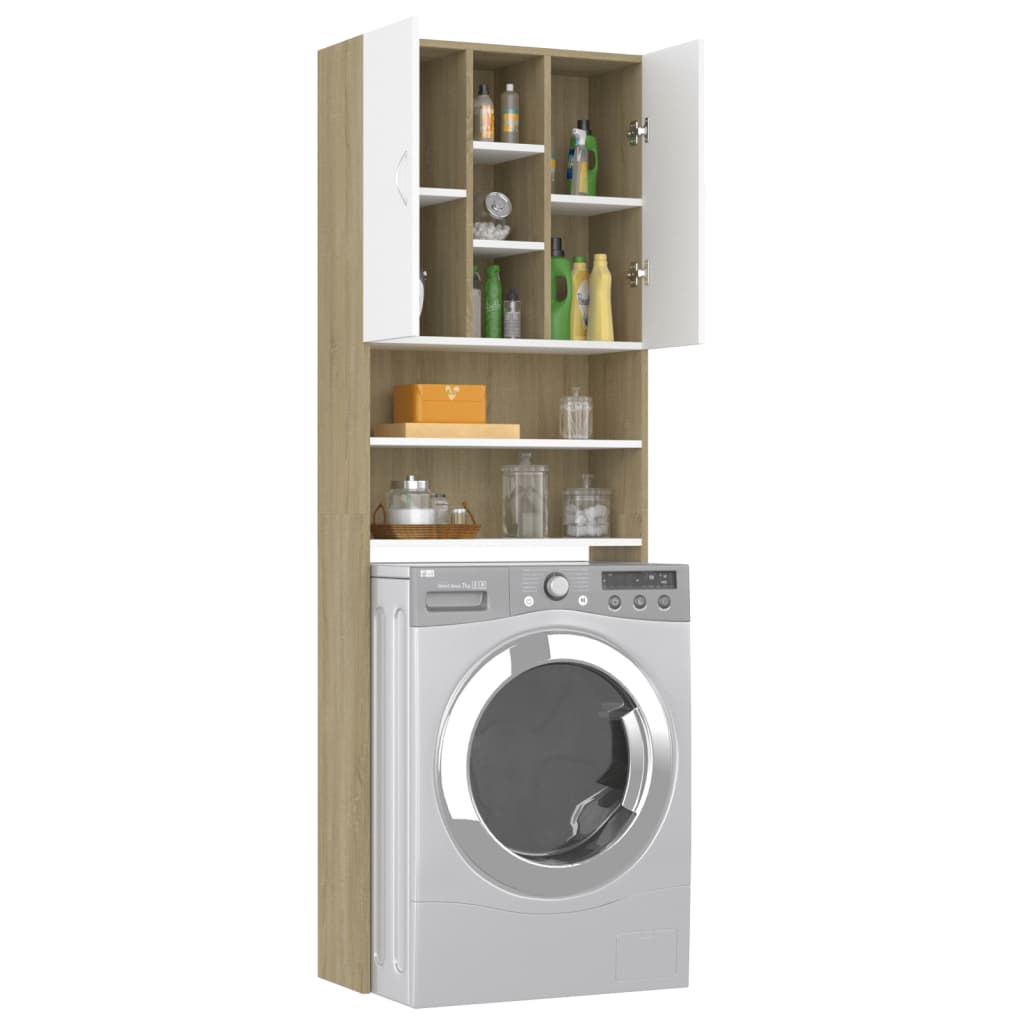 Wasmachinekast 64X25,5X190 Cm Wit En Sonoma Eikenkleurig