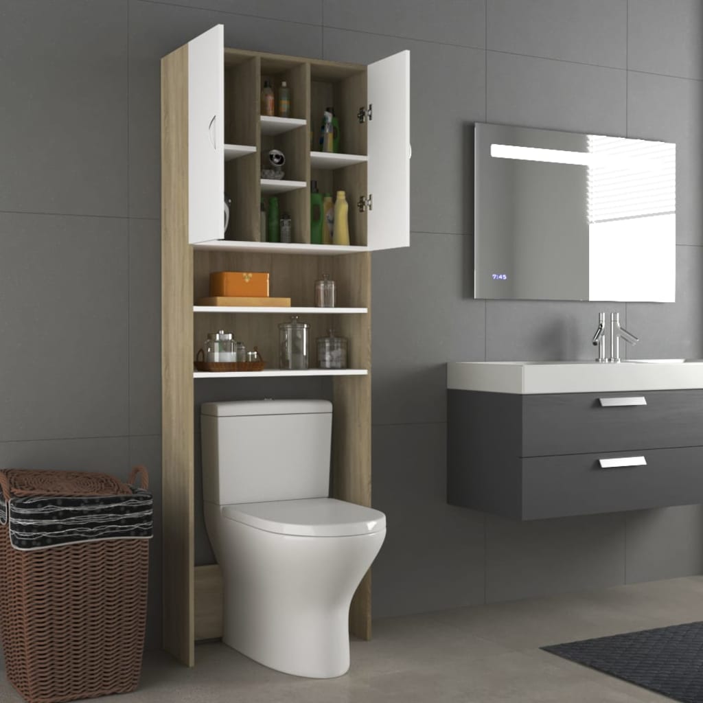 Wasmachinekast 64X25,5X190 Cm Wit En Sonoma Eikenkleurig