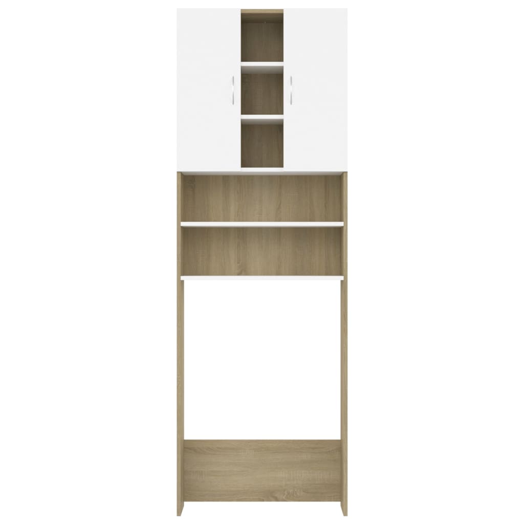 Wasmachinekast 64X25,5X190 Cm Wit En Sonoma Eikenkleurig