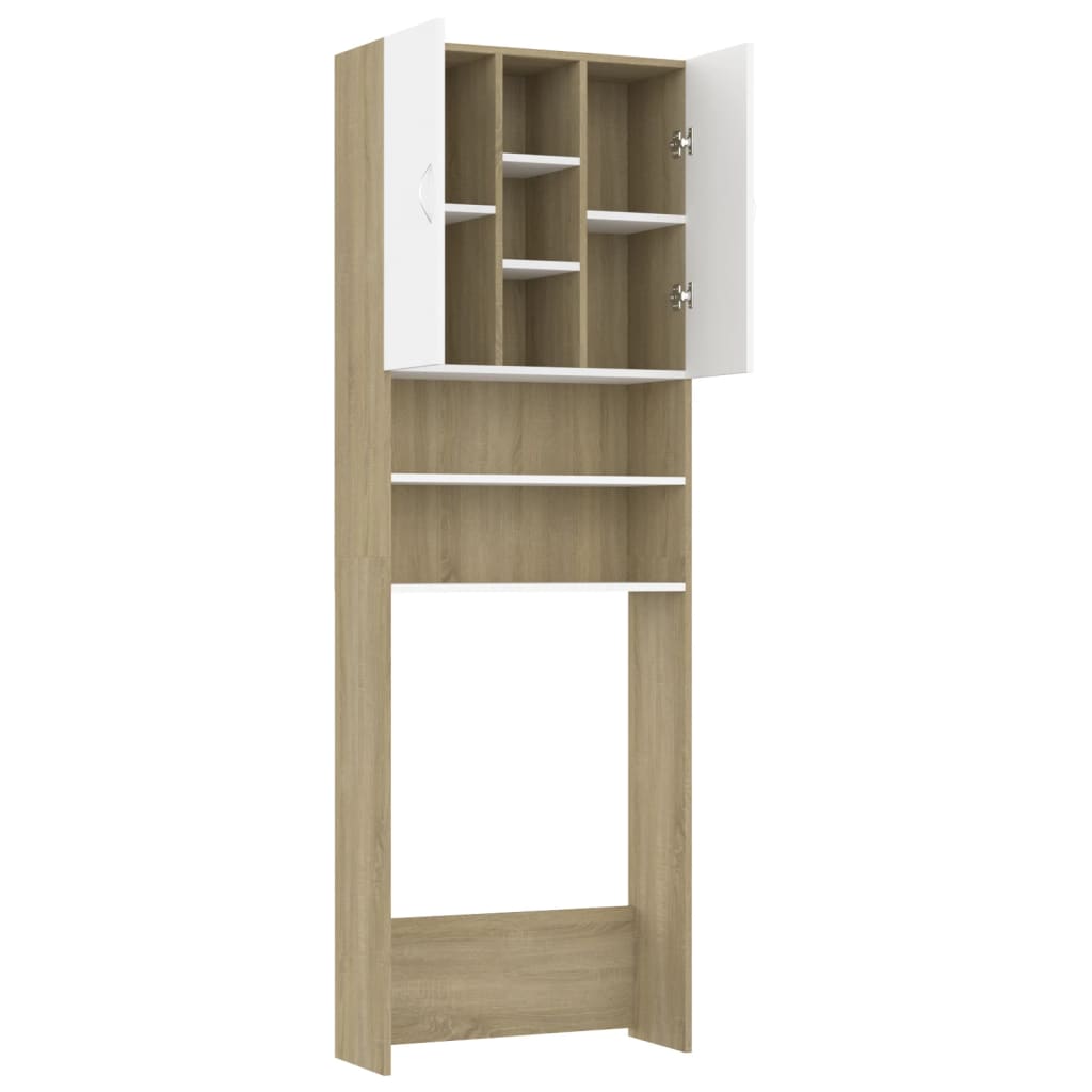 Wasmachinekast 64X25,5X190 Cm Wit En Sonoma Eikenkleurig