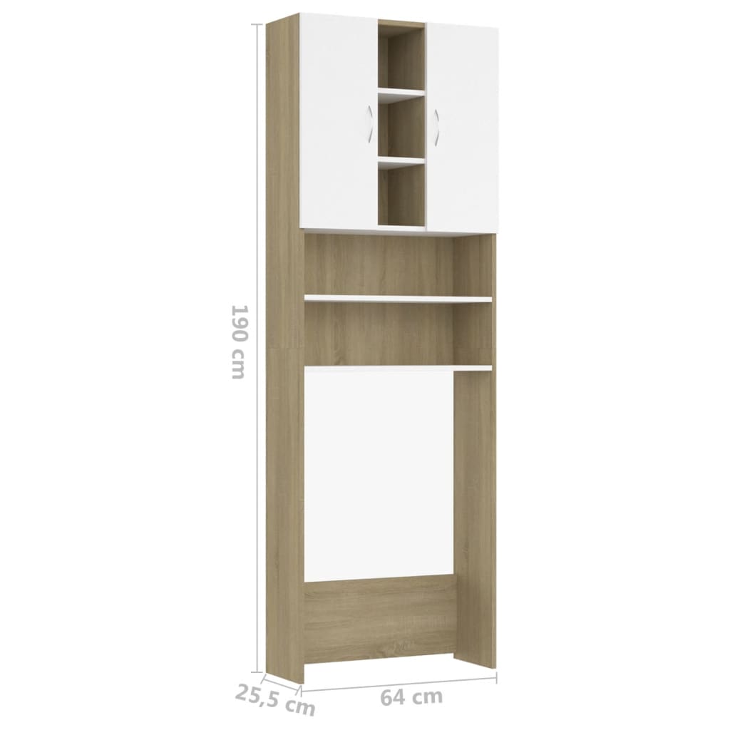 Wasmachinekast 64X25,5X190 Cm Wit En Sonoma Eikenkleurig