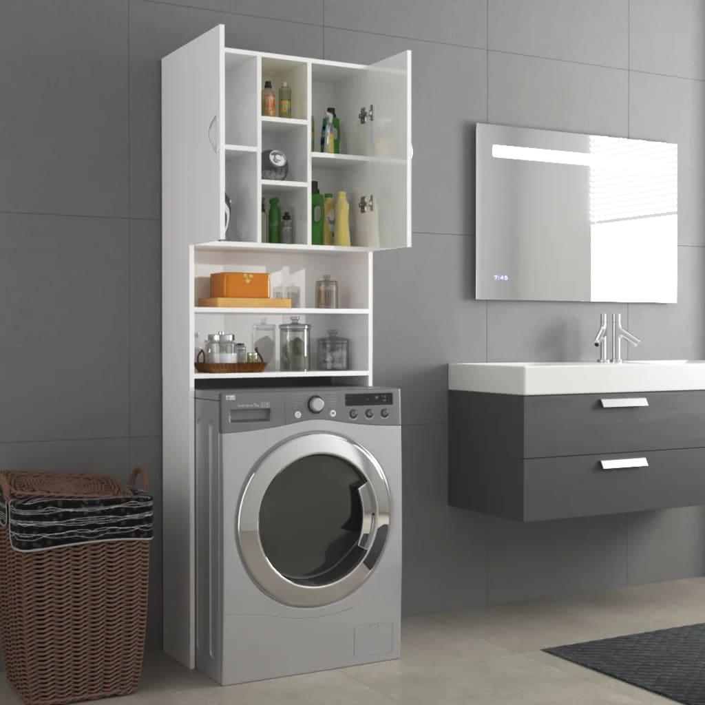 Wasmachinekast 64X25,5X190 Cm Hoogglans Wit