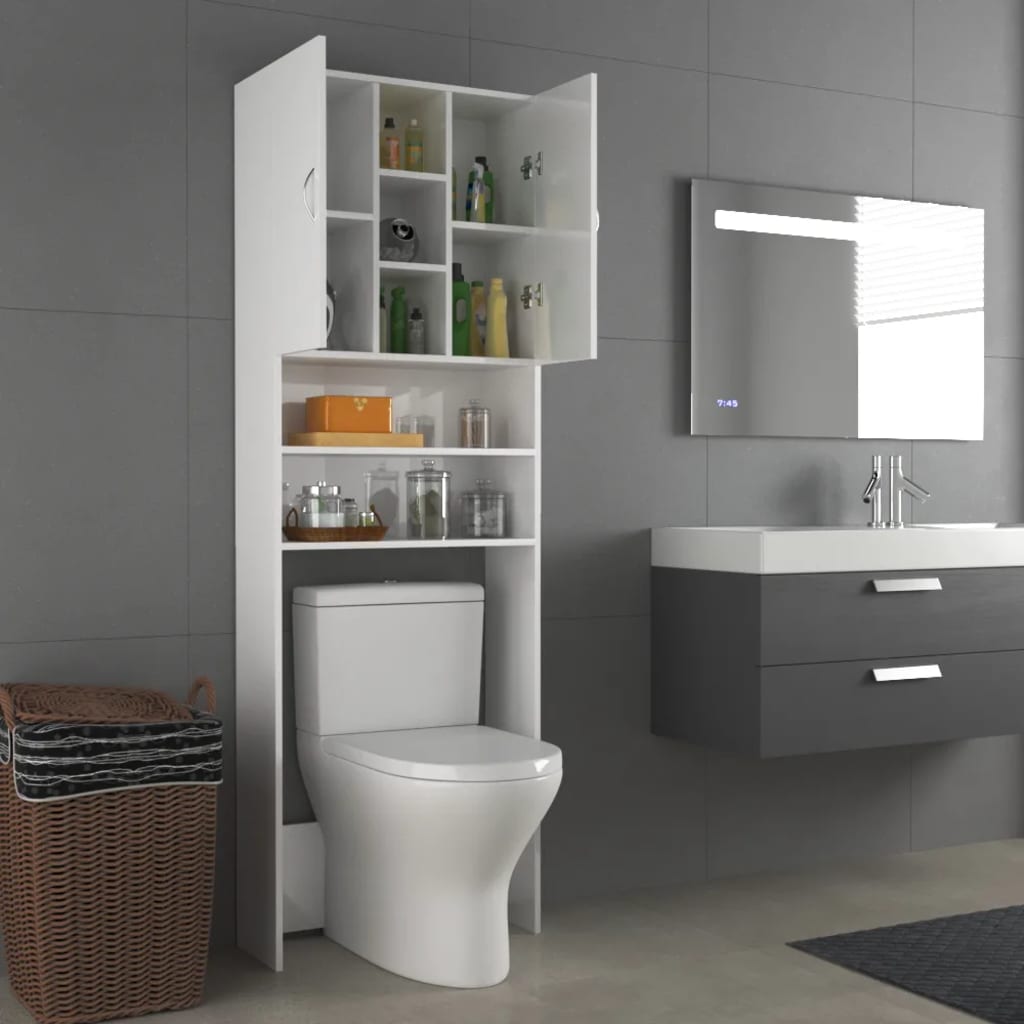 Wasmachinekast 64X25,5X190 Cm Hoogglans Wit