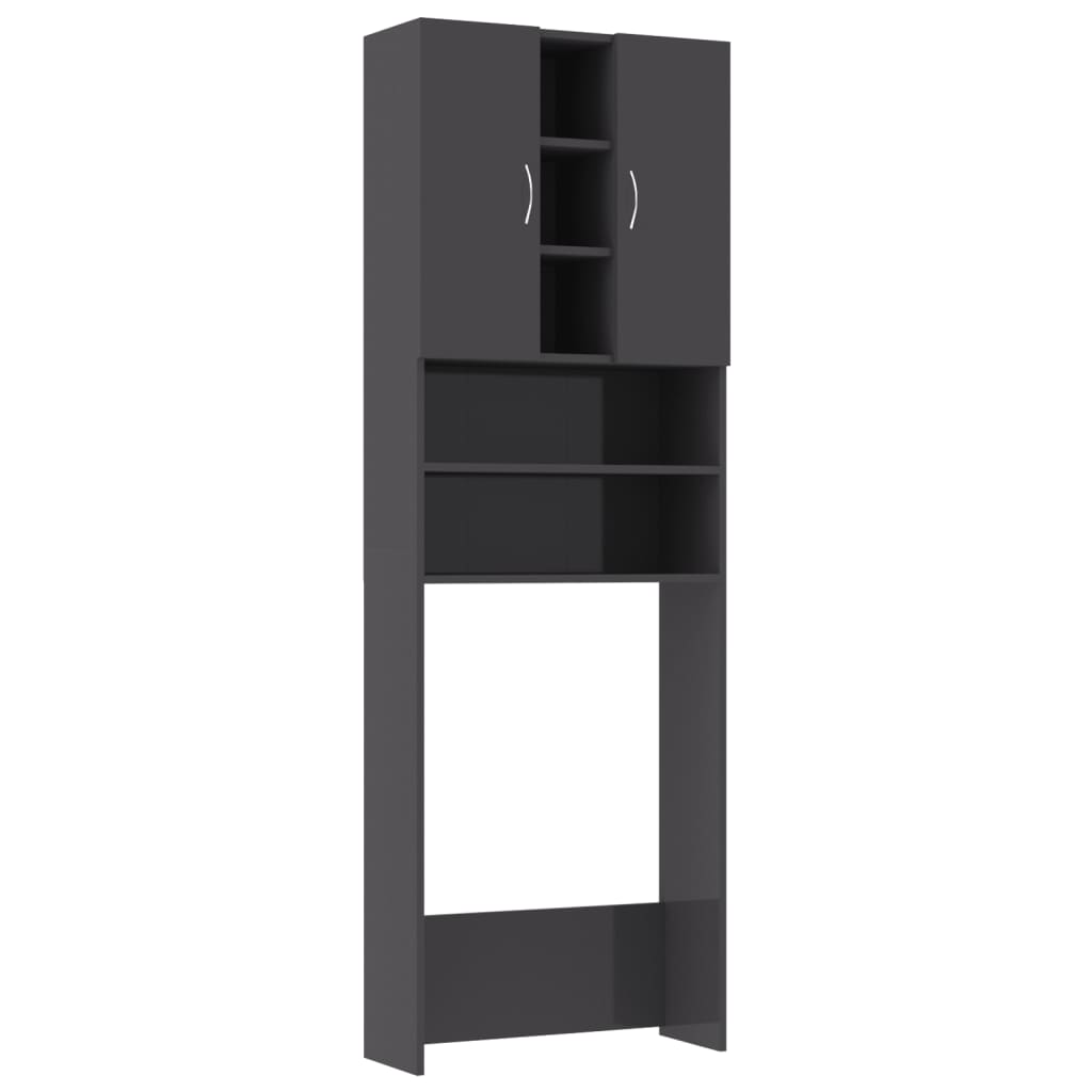 Wasmachinekast 64X25,5X190 Cm Hoogglans Grijs