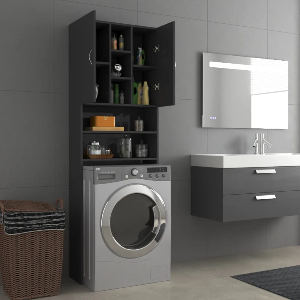 Wasmachinekast 64X25,5X190 Cm Hoogglans Grijs