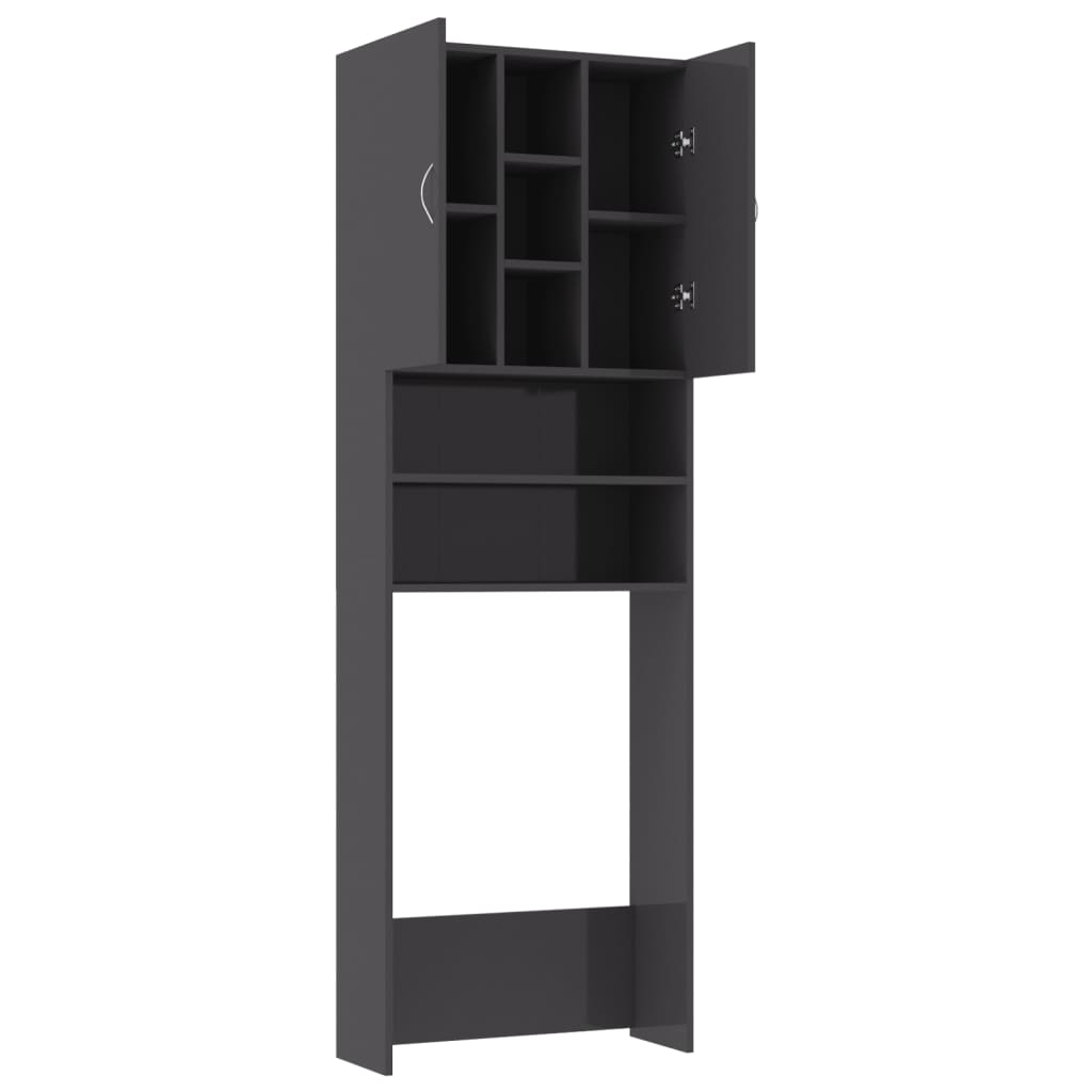 Wasmachinekast 64X25,5X190 Cm Hoogglans Grijs