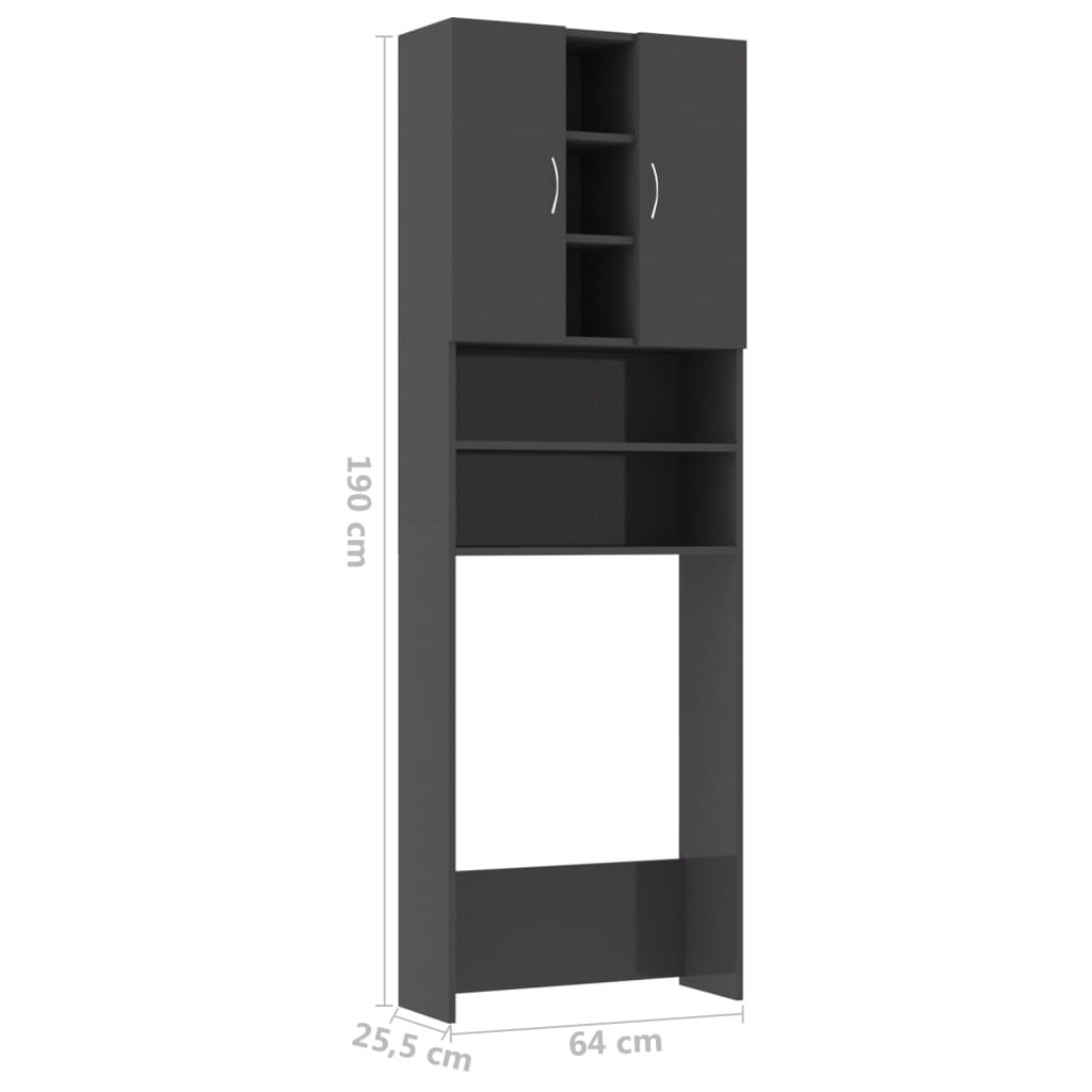 Wasmachinekast 64X25,5X190 Cm Hoogglans Grijs