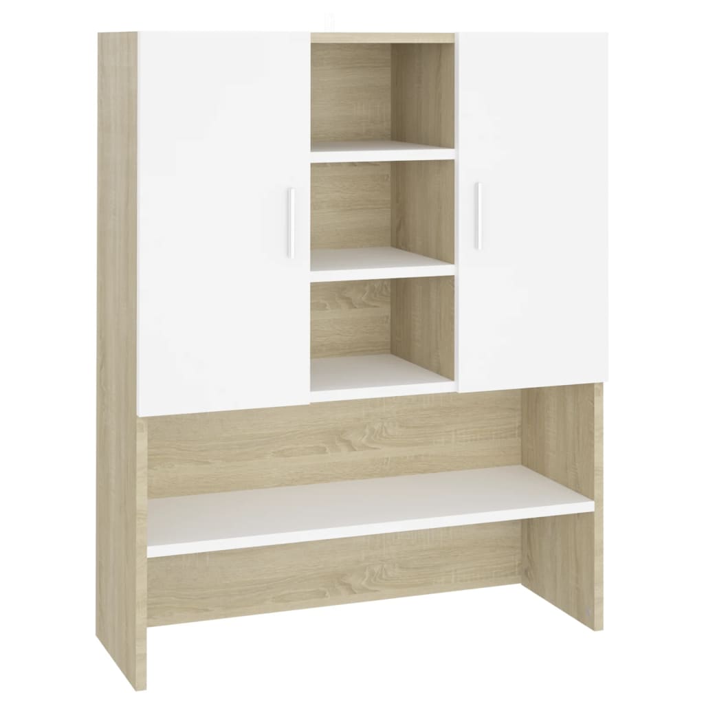 Wasmachinekast 70,5X25,5X90 Cm Wit En Sonoma Eikenkleurig