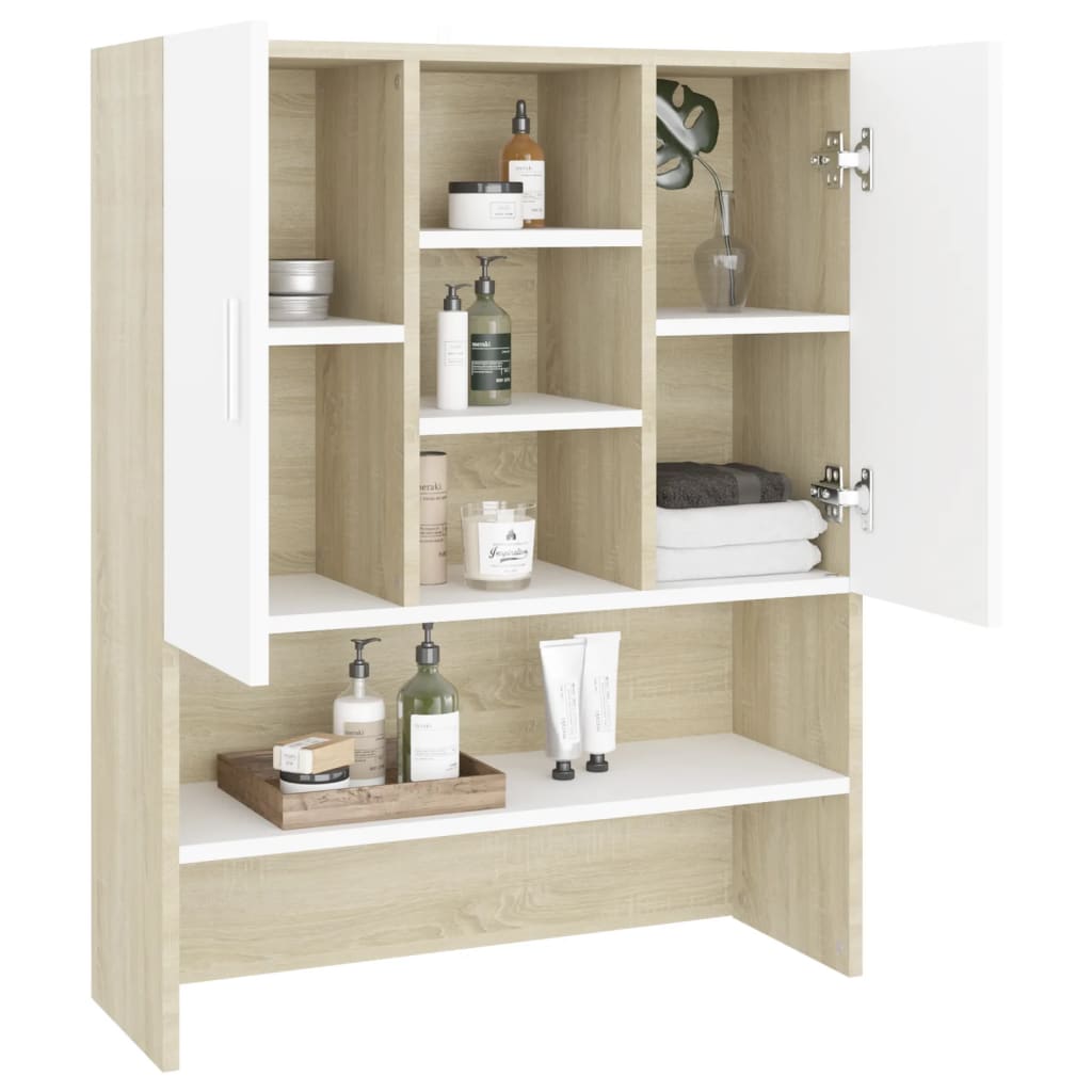 Wasmachinekast 70,5X25,5X90 Cm Wit En Sonoma Eikenkleurig