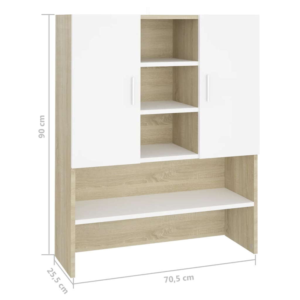 Wasmachinekast 70,5X25,5X90 Cm Wit En Sonoma Eikenkleurig